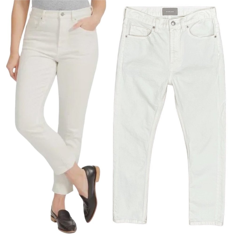 Everlane The Original Straight Leg Jean in Bone Ivory Off-White Denim Size 25